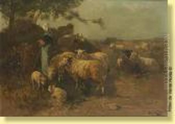 Bergere Gardant Ses Moutons Oil Painting by Henry Schouten