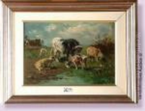 Vache, Moutons Et Chevres Au Pre Oil Painting by Henry Schouten