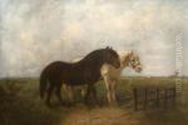 Two Shire Horses Oil Painting by Henry Schouten