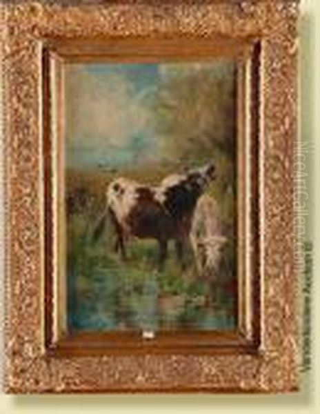 Vaches Au Bord De L'eau Oil Painting by Henry Schouten