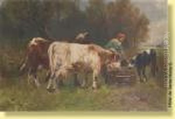 Fermiere A Breuvant Les Vaches Oil Painting by Henry Schouten