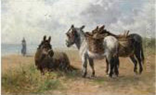 Donkeys On The Beach Oil Painting by Henry Schouten