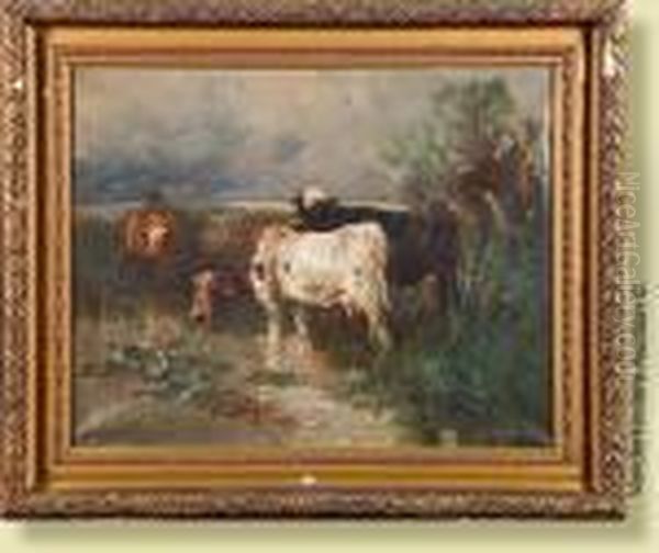 Vaches A La Mare Oil Painting by Henry Schouten