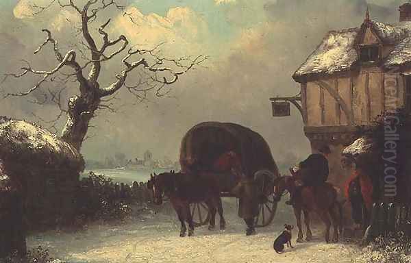 A Wayside Rest - Stopping at the Inn Oil Painting by Thomas Smythe