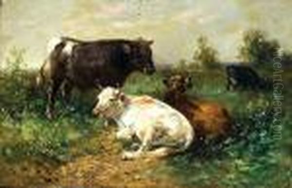 Vaches Au Pre Oil Painting by Henry Schouten