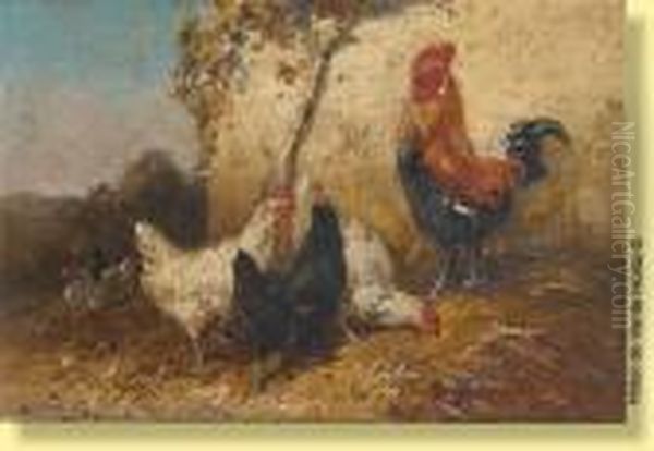 Coq Et Poules Picorant Oil Painting by Henry Schouten