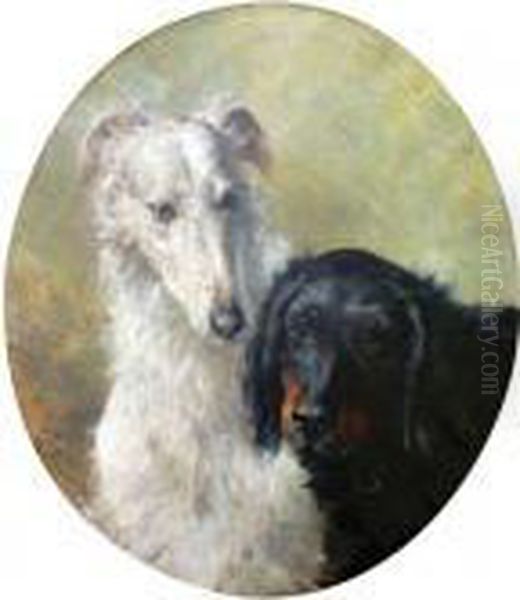  Deux Chiens En Portrait, Un Setter Et Unlevrier  Oil Painting by Henry Schouten