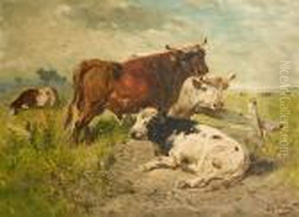 Vaches Et Taureaux Dans Le Pre Oil Painting by Henry Schouten