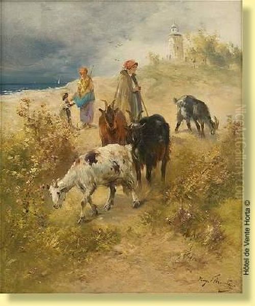 Troupeau De Chevres En Bord De Mer Oil Painting by Henry Schouten