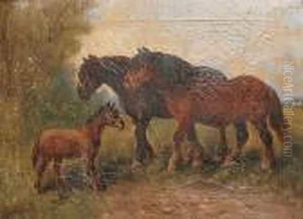 Chevaux Et Poulain Dans La Prairie Oil Painting by Henry Schouten