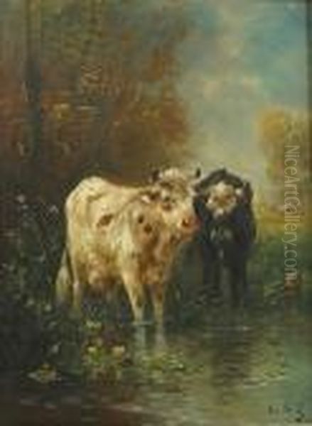 Koeien Aan Het Water. Oil Painting by Henry Schouten