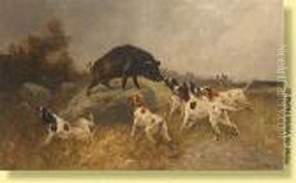 Sanglier Cerne Par La Meute Oil Painting by Henry Schouten