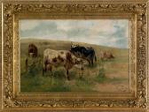 Landscape With Cows Oil Painting by Henry Schouten