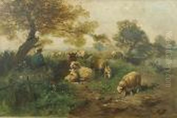 Herder En Schapen Op Rust. Oil Painting by Henry Schouten