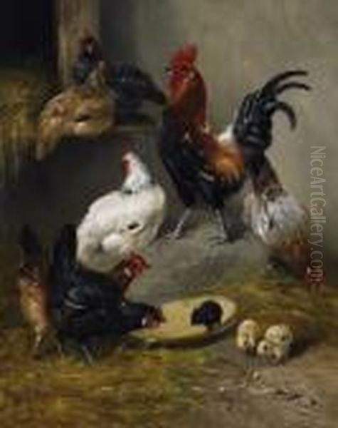 Poultry In The Stable Oil Painting by Henry Schouten