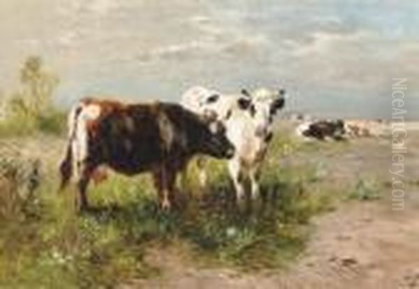 Koeien Bij De Oever Oil Painting by Henry Schouten