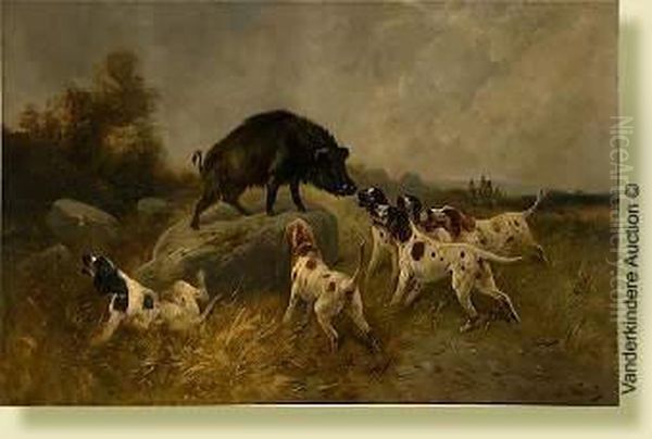 Sanglier Traque Par Les Chiens Oil Painting by Henry Schouten