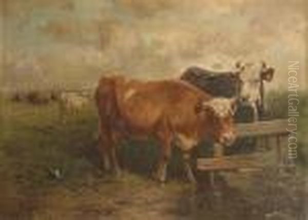 Cattle In A Pasture Oil Painting by Henry Schouten