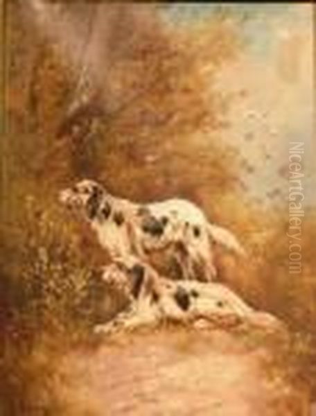 Two Otter Hounds At Rest In A Copse Oil Painting by Henry Schouten