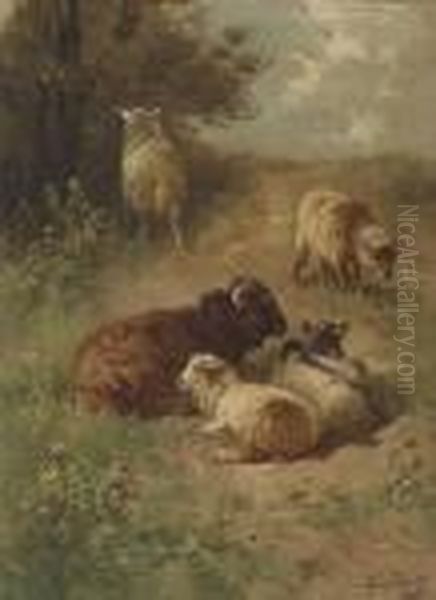 Sheep On A Sandy Track Oil Painting by Henry Schouten