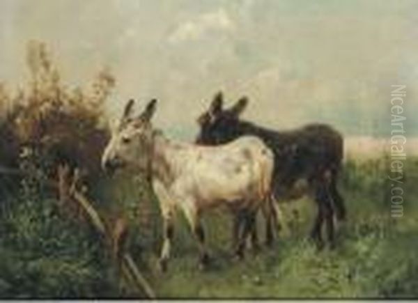 Donkeys In A Meadow Oil Painting by Henry Schouten