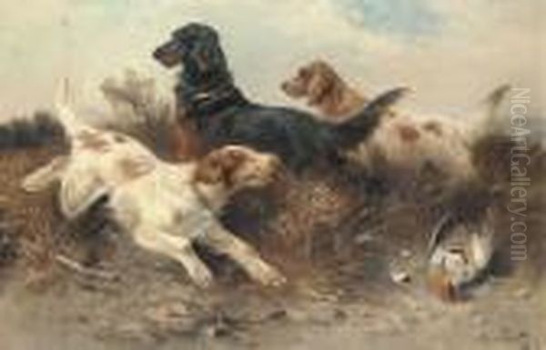 Setters With Game In A Landscape Oil Painting by Henry Schouten