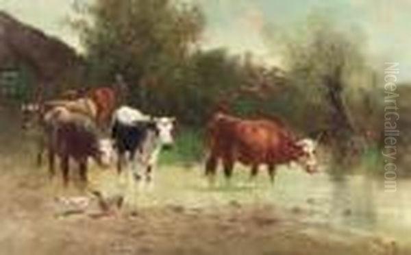 Watering Cows Oil Painting by Henry Schouten