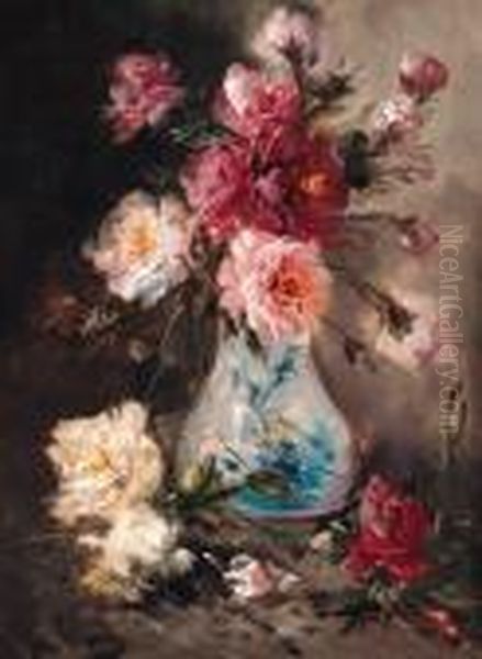 Roses In A Vase Oil Painting by Henry Schouten