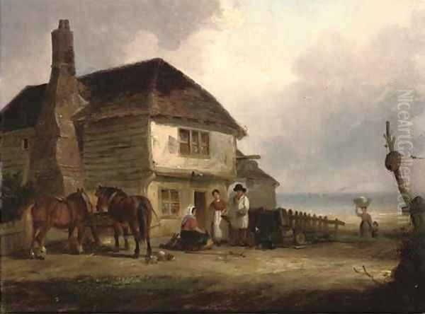 A cottage on the shore Oil Painting by Thomas Smythe