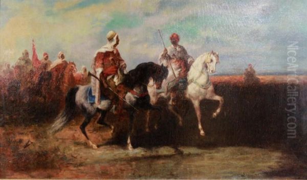 Arabs On Horseback Oil Painting by Adolf Schreyer