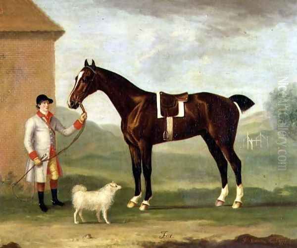 Fox - a dark bay hunter, held by a liveried groom, 1772 Oil Painting by Francis Sartorius