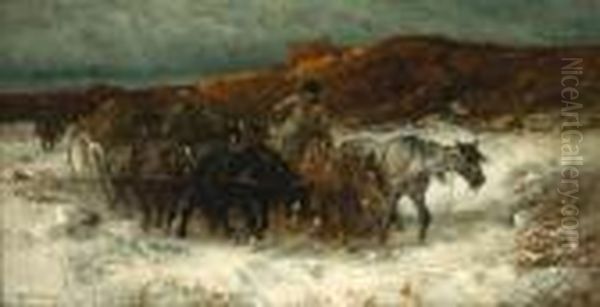 Homeward Bound In The Snow Oil Painting by Adolf Schreyer