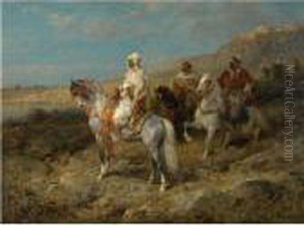 Arab Scouts On Horseback Oil Painting by Adolf Schreyer