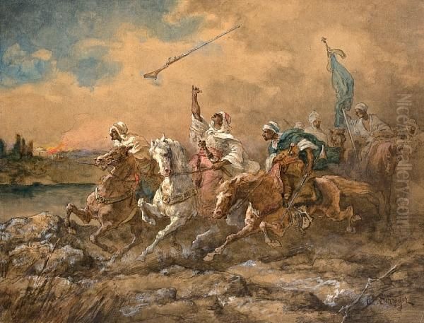 Galoppierende Arabisch Reiters Oil Painting by Adolf Schreyer