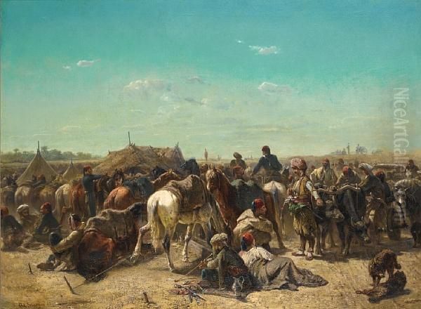 Ottoman Encampment Oil Painting by Adolf Schreyer