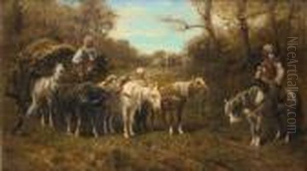 A Halted Caravan Oil Painting by Adolf Schreyer