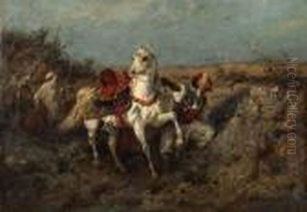 Cavaliers Arabes S'appretant A L'attaque Oil Painting by Adolf Schreyer