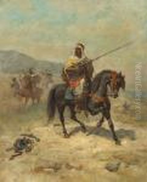 An Arab Raiding Party Oil Painting by Adolf Schreyer