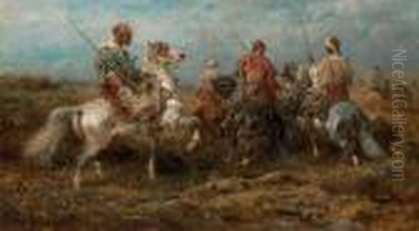 Arab Horsemen Oil Painting by Adolf Schreyer