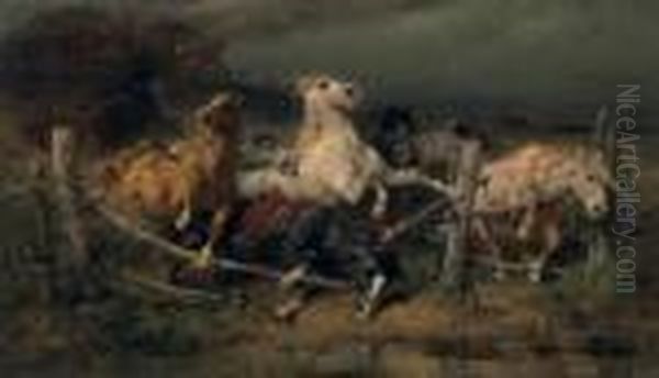 Fleeing Wallachian Horses Oil Painting by Adolf Schreyer