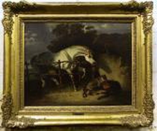 Category: Painting
 Description:merrie Verdedigt Haar Jong Oil Painting by Adolf Schreyer