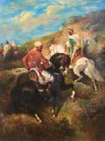 Arab Horsemen Oil Painting by Adolf Schreyer