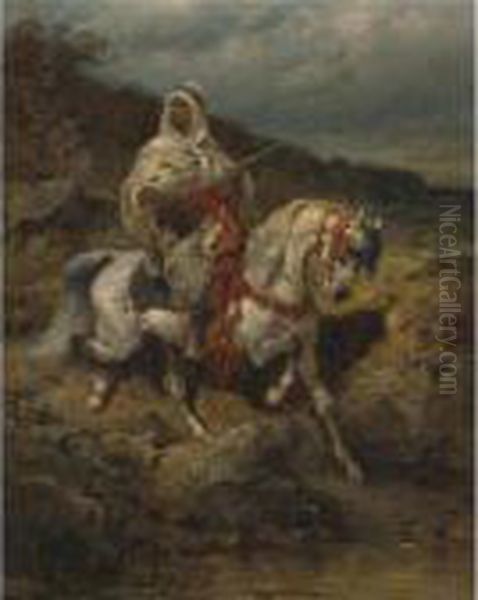 Mounted Arab Oil Painting by Adolf Schreyer