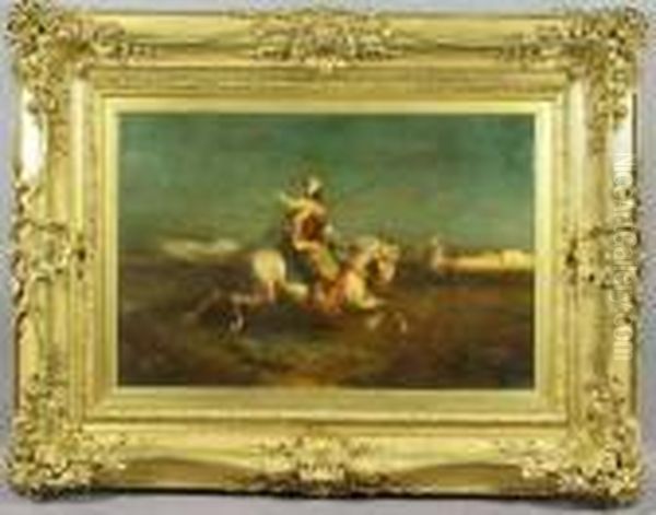 Schreyer, Arabs On Horseback, O/c Oil Painting by Adolf Schreyer