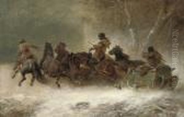 Running From The Wolves Oil Painting by Adolf Schreyer