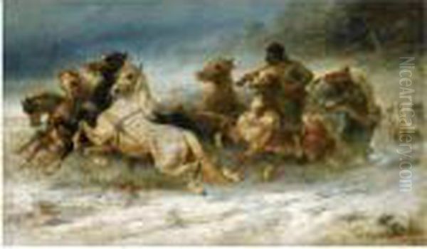 Verfolgt! (the Pursuit) Oil Painting by Adolf Schreyer