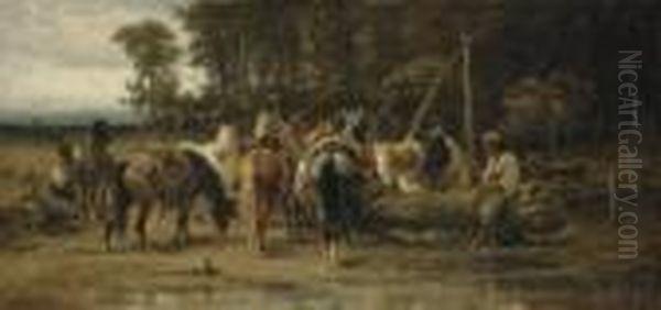 Cossacks Watering Their Horses Oil Painting by Adolf Schreyer