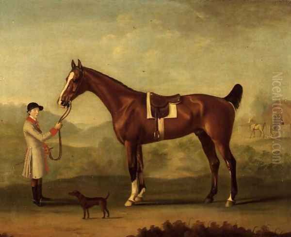 Cullen - a bay hunter, held by a liveried groom, 1772 Oil Painting by Francis Sartorius