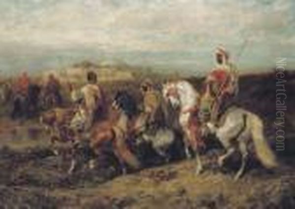 Bedouins Approaching A City Oil Painting by Adolf Schreyer