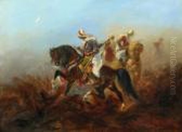 Bewaffnete Reiter Im Gelande Oil Painting by Adolf Schreyer